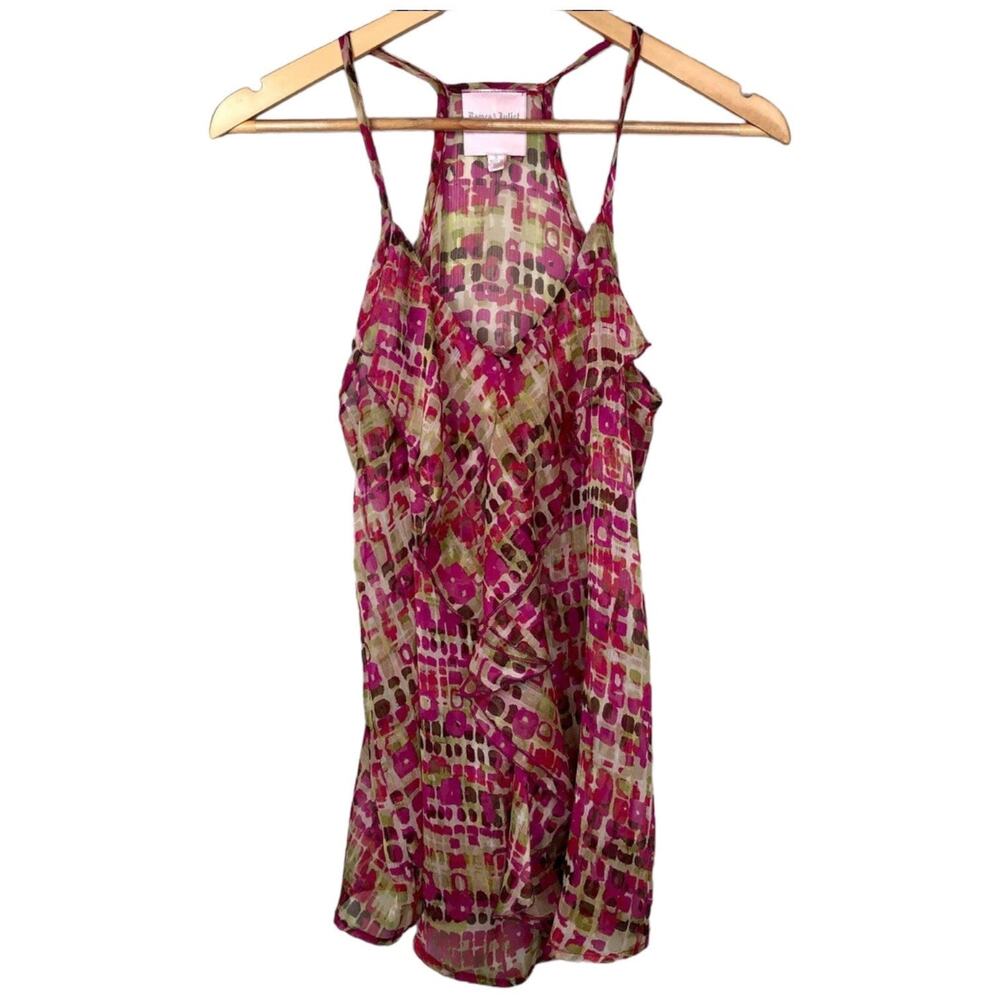 Romeo & Juliet Couture Boho Printed Sheer Ruffled Tank Top Size S Made in USA